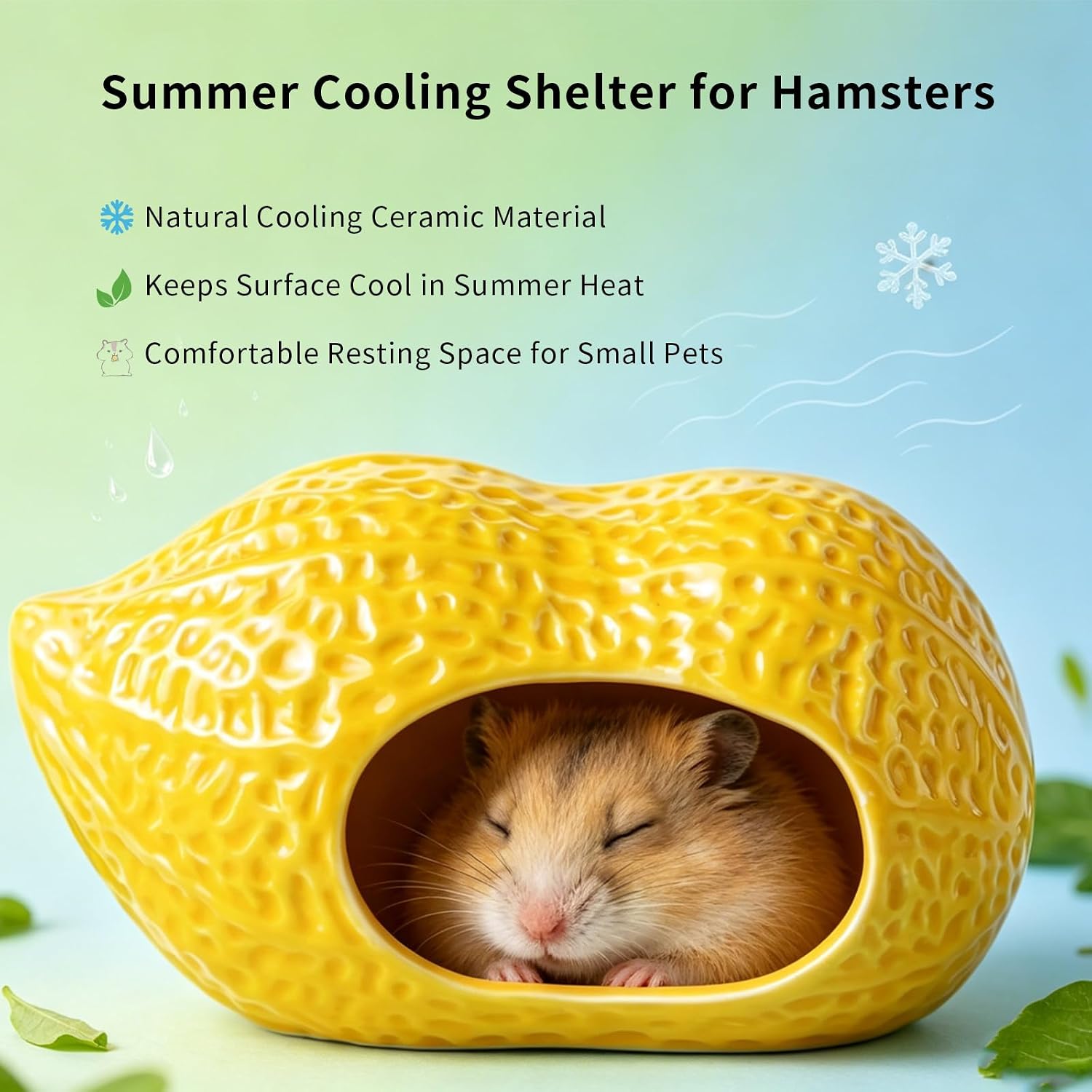 Hamster Ceramic Hideout House, Peanut-Shaped Cooling Shelter for Small Animals, Summer Hideaway Cave for Syrian & Dwarf Hamsters, Gerbils, Mice