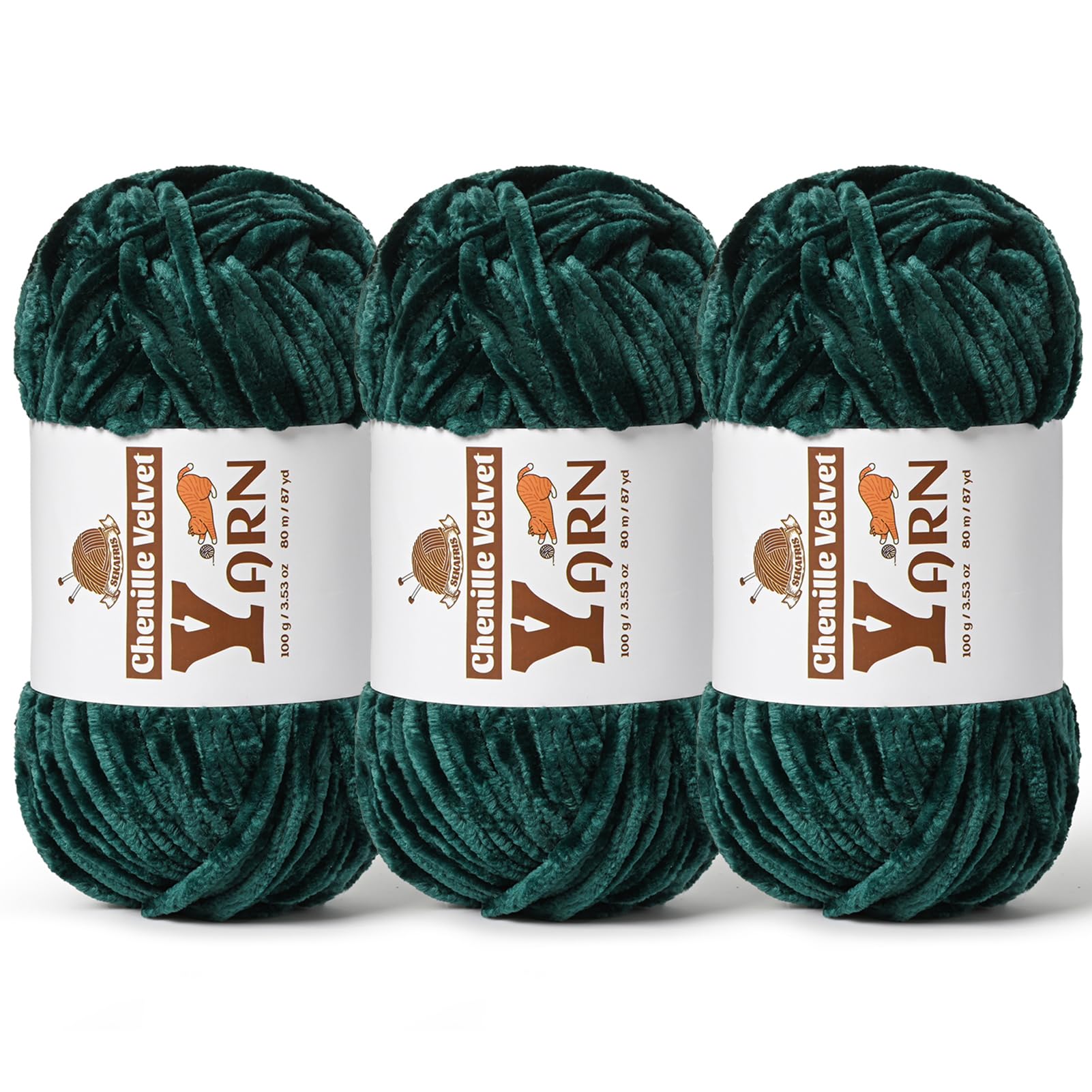 Chenille Crochet Army Green Yarn 3 Pack
