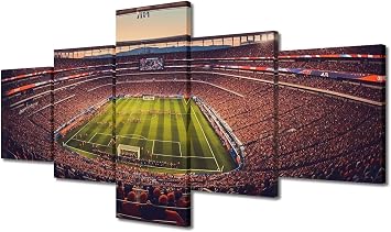Wall Pictures for Living Room Spotify Prints 5 Pieces Wall Art Camp Nou Framed Wall Art on Canvas Football Stadium Artwork Gallery-Wrapped Posters Prints Framed Ready to Hang, 50" Wx24 H