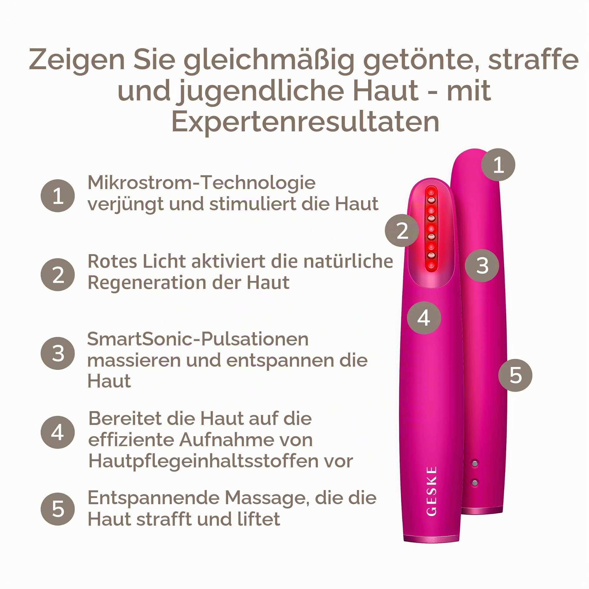GESKE Skin Firming Wand | 7 in 1 | Anti-Aging | Mikrostrom Facelift | Reduziert Alterserscheinungen | Fortschrittlicher Facial Firmer | Red LED Light Technology
