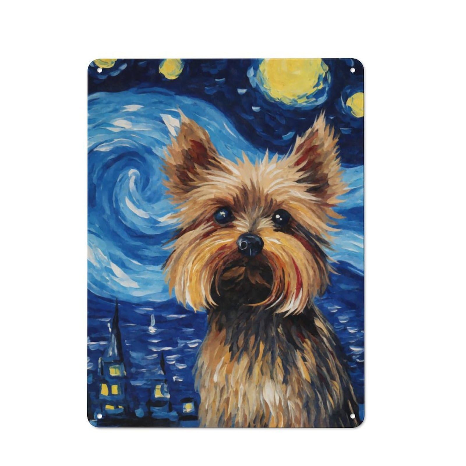 Junmoney Yorkshire Terrier Starry Retro Metal Plaque 40X30cm For Lounge Or Reading Corner, Winter Wall Decor For Reading Corner Decorators