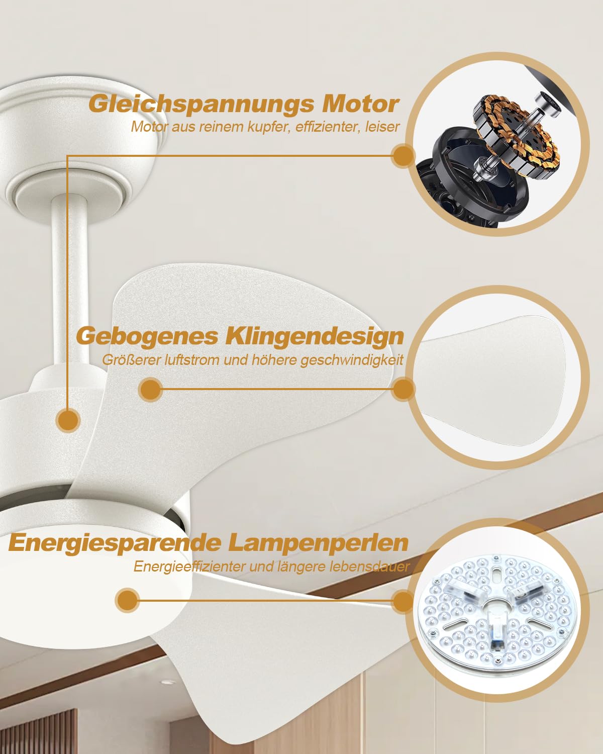 Airwit 71cm Deckenventilator mit Beleuchtung und Fernbedienung, Ø71cm Leise Deckenventilator mit Licht, Klein Lampe mit Ventilator für Schlafzimmer, Wohnzimmer, Kinderzimmer, Umkehrbaren DC Motor