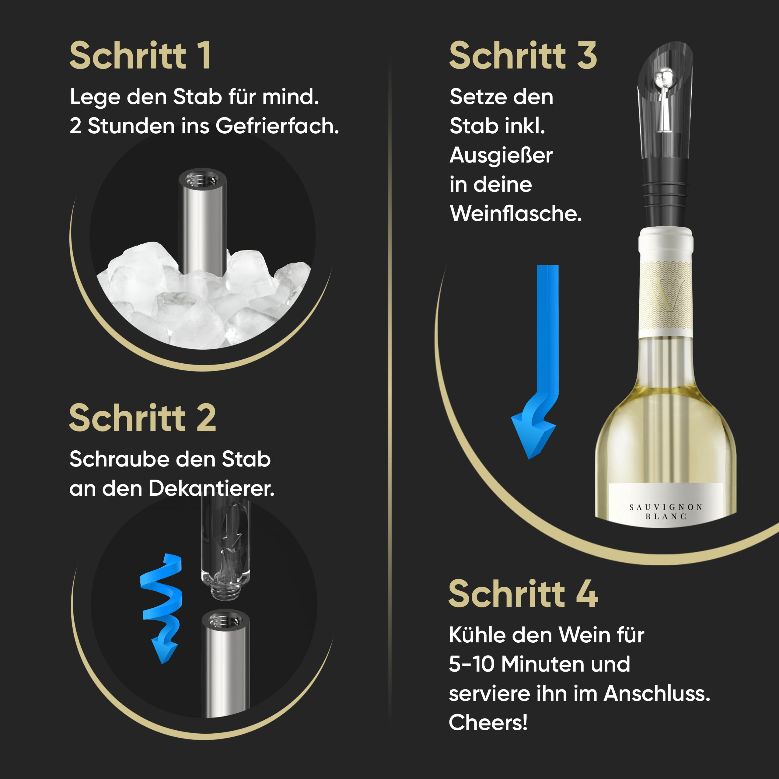 Set 5 Bacchette Refrigeranti Per Vino In Acciaio Inox – 2 Lunghezze, Con Sacchetto Di Velluto, Regalo Enologia - 2