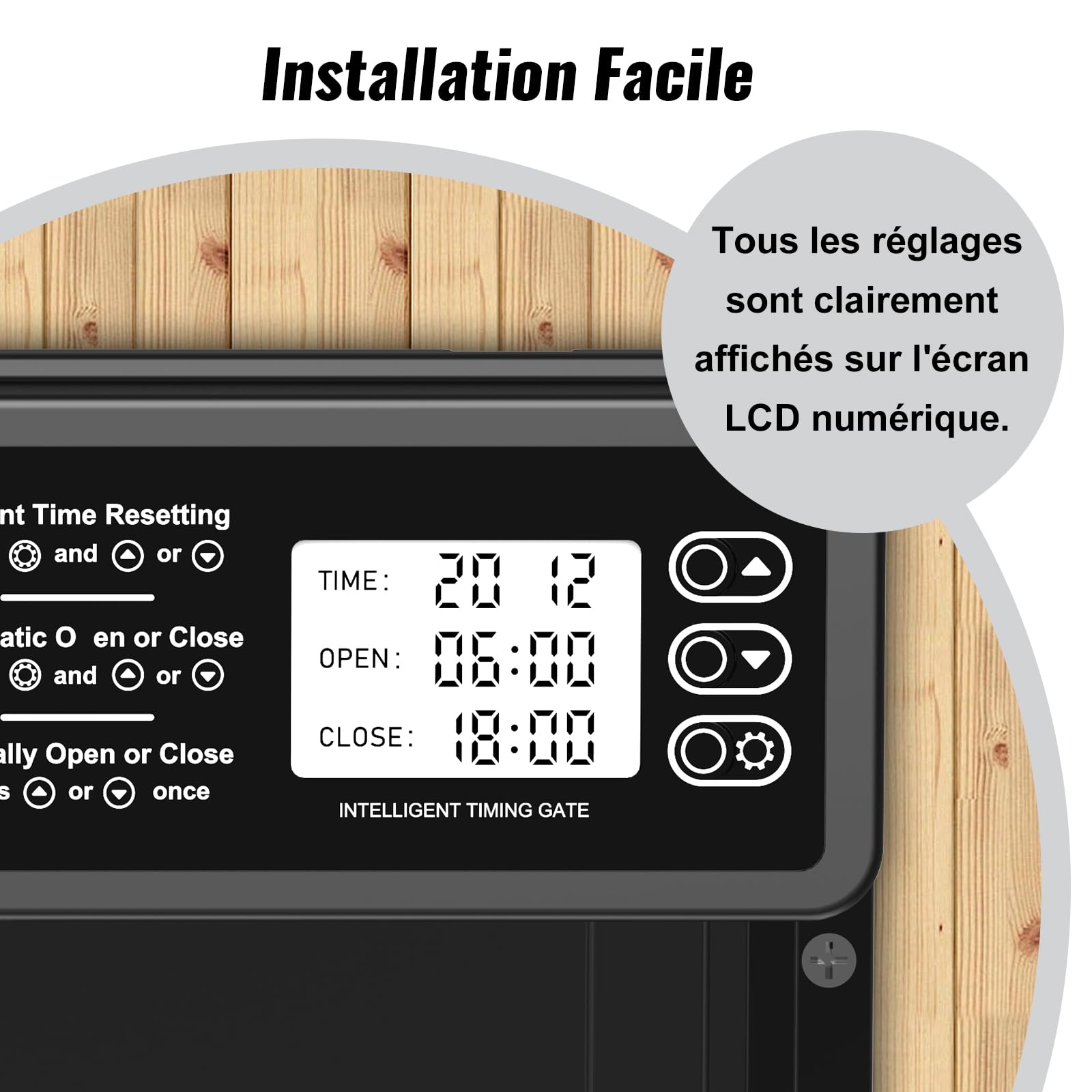 Porte Poulailler Automatique avec Écran LCD Programmable Étanche, Porte Automatique Poulailler en Alliage d'aluminium, Alimenté par Batterie, Commande de Minuterie, Fonction Anti-pincement