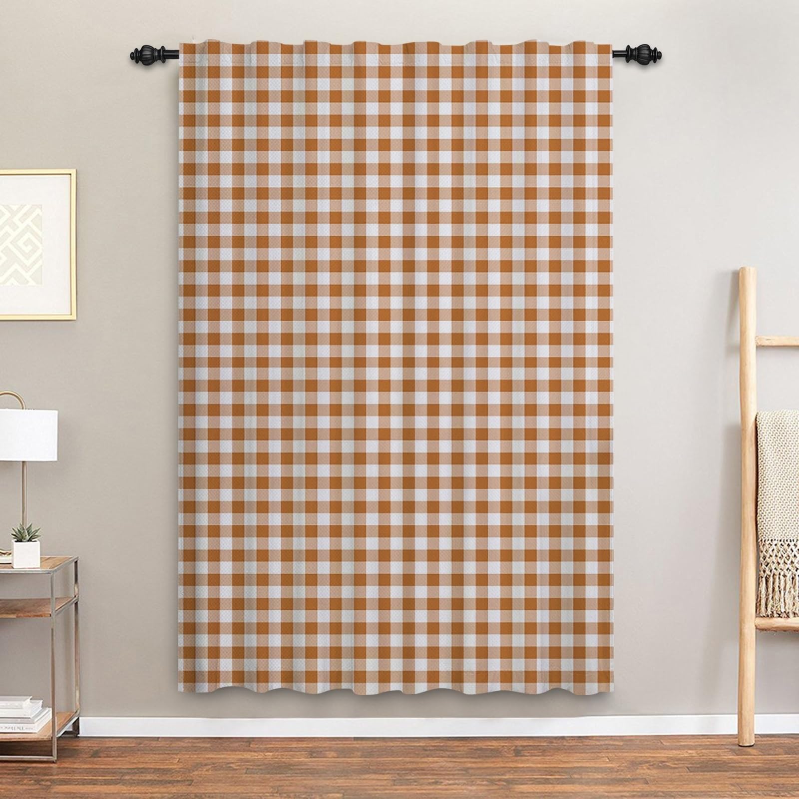 ggaimwf Taupe Curtains for Bedroom Check Drape Curtains Gingham Plaid Vintage Window Treatment Country House Style Living Room Patio Hallway Room Divider Curtain Rod Pocket 117x229cm 1 Panel - Image 4