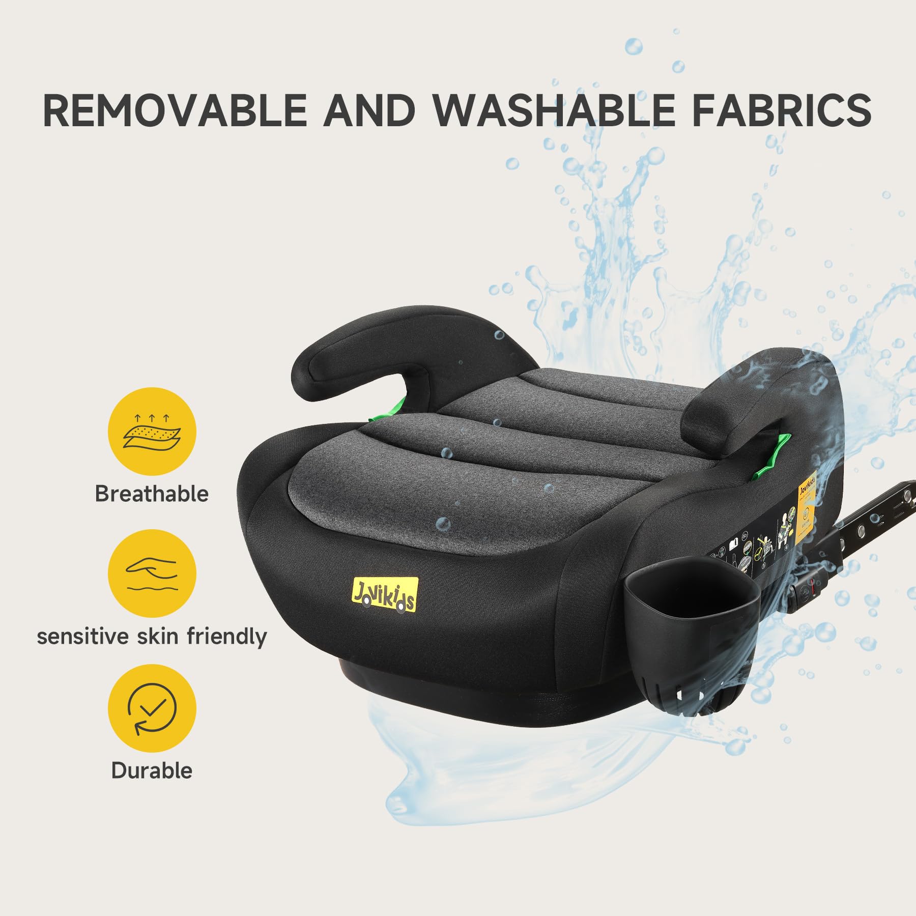 Jovikids i-Size Booster Car Seat, 125-150cm Highback Toddler Booster Seat with ISOFIX, ECE R129 Approved, Seat Belt Guide, Lightweight & Portable, Removable Machine Washable Cover - Black — view 8