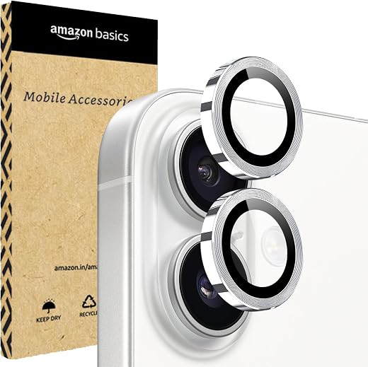 amazon basics Camera Glass Lens Protector Ring for iPhone 17 Case Friendly with Edge to Edge Coverage and Easy Installatio...