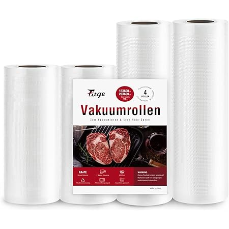 KitchenBoss Vakuumierbeutel 6 Rollen - 20cm & 28cm Breit Für Sous Vide