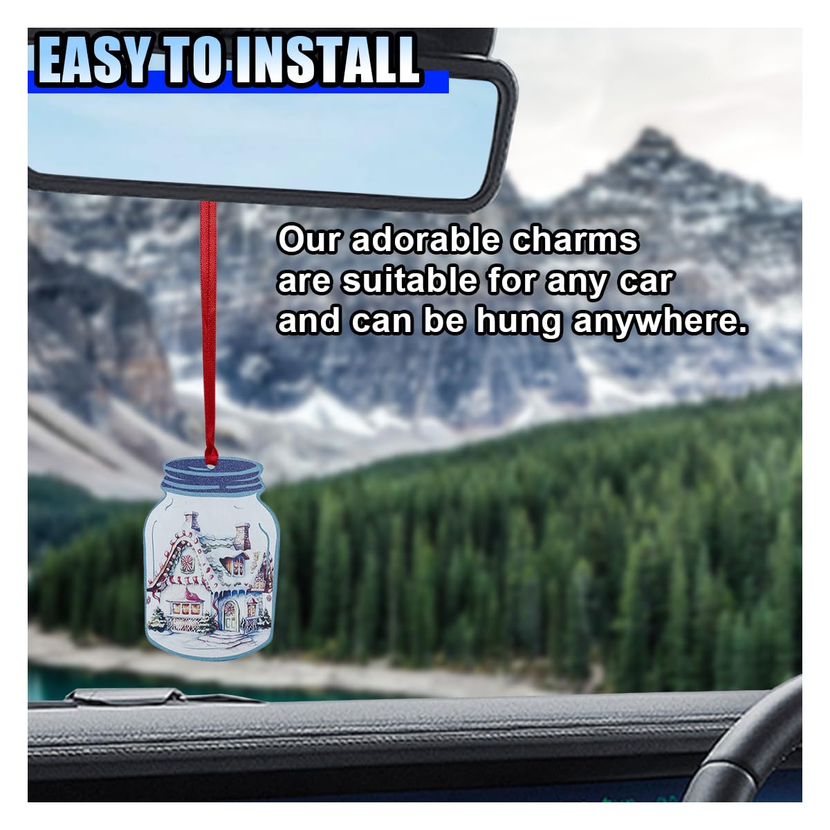 Christmas Car Dangle Ornament Car Rear View Mirror Charm 2D Flat Acrylic Hanging Pendant Accessories Christmas Tree Decoration — view 6