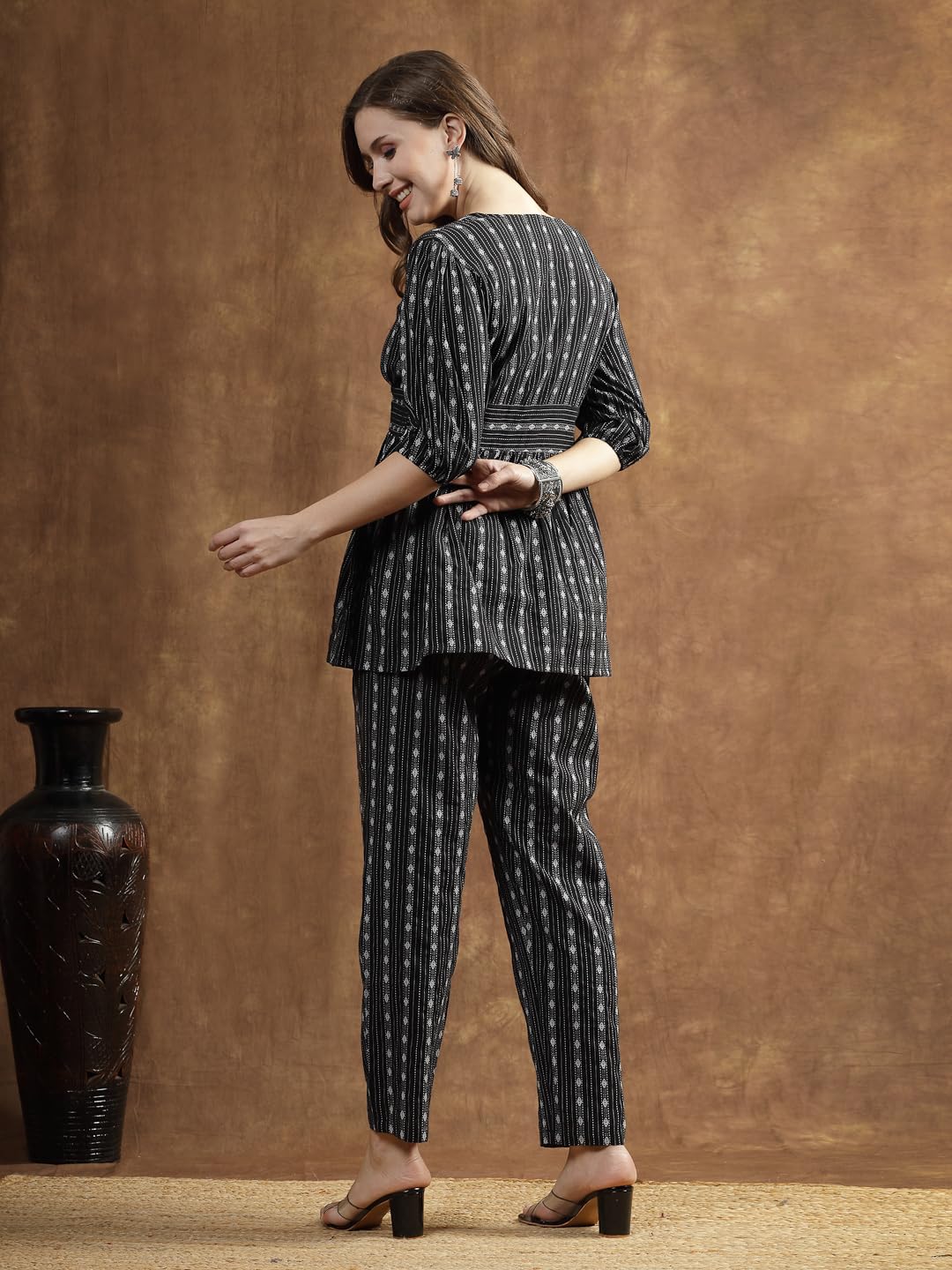 Stylum Women's Woven Design Cotton Co-Ord Set (Csramyablack36_Black, S)