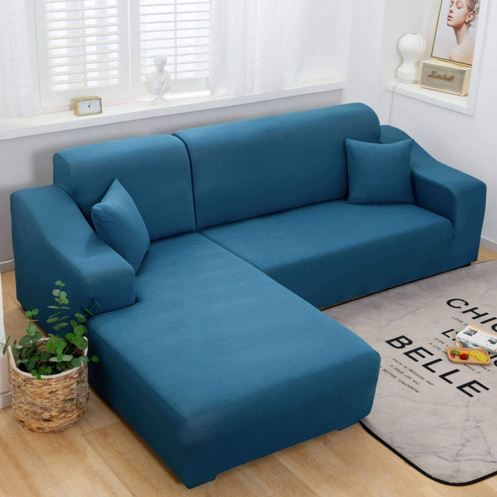 Housses de canapé en Forme de L extensible bleu corail 2 places