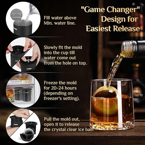 Miniatura 6 de Máquina de cubitos de hielo transparente, molde de acero inoxidable de 2.5 pulgadas para whisky y cócteles, moldes de silicona de alta calidad sin