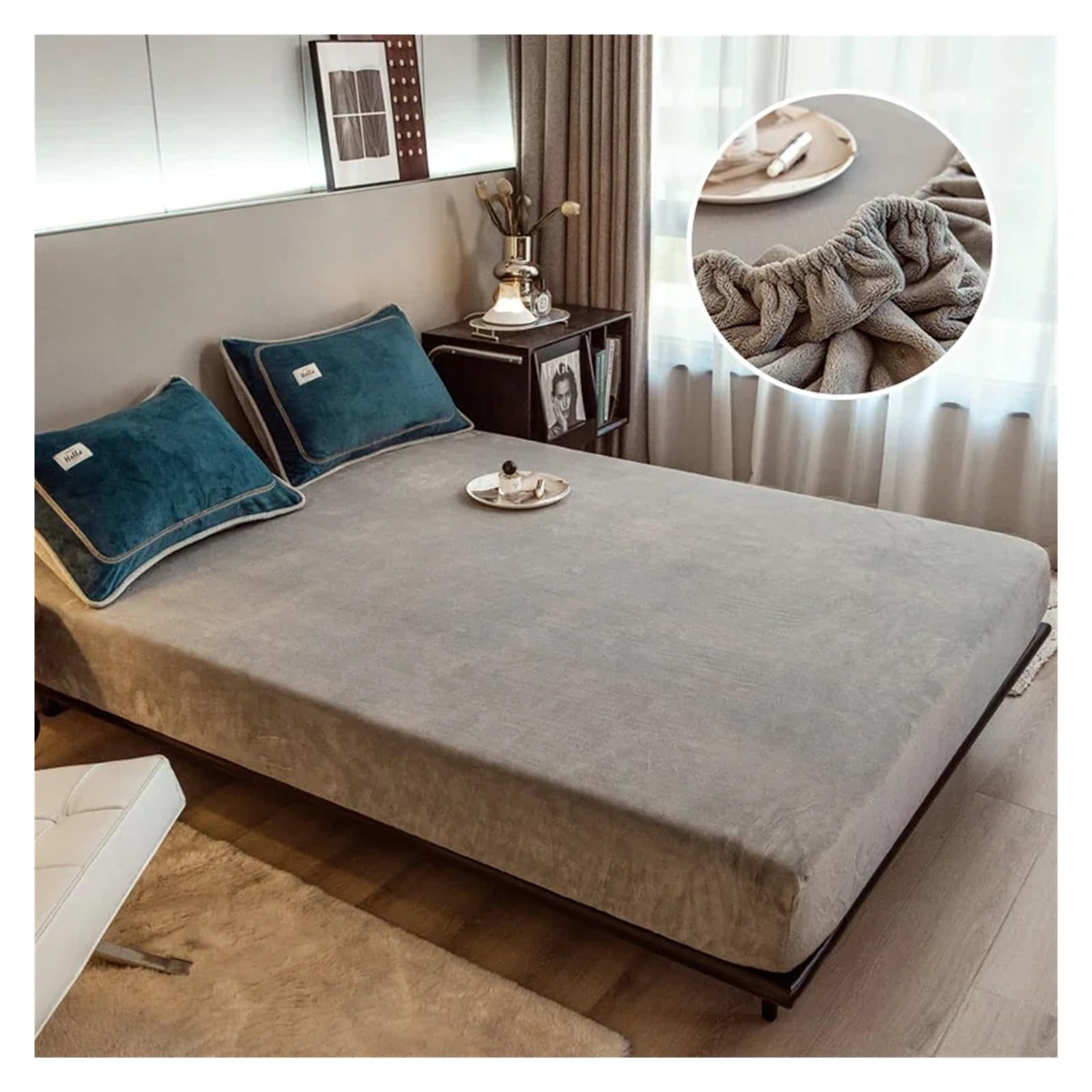 Sábanas de Invierno Gruesas Terciopelo Leche, sábana Ajustable con Banda elástica, Color Liso Muy cálido para otoño e Invierno(Color 7,150x200cm 3pcs)
