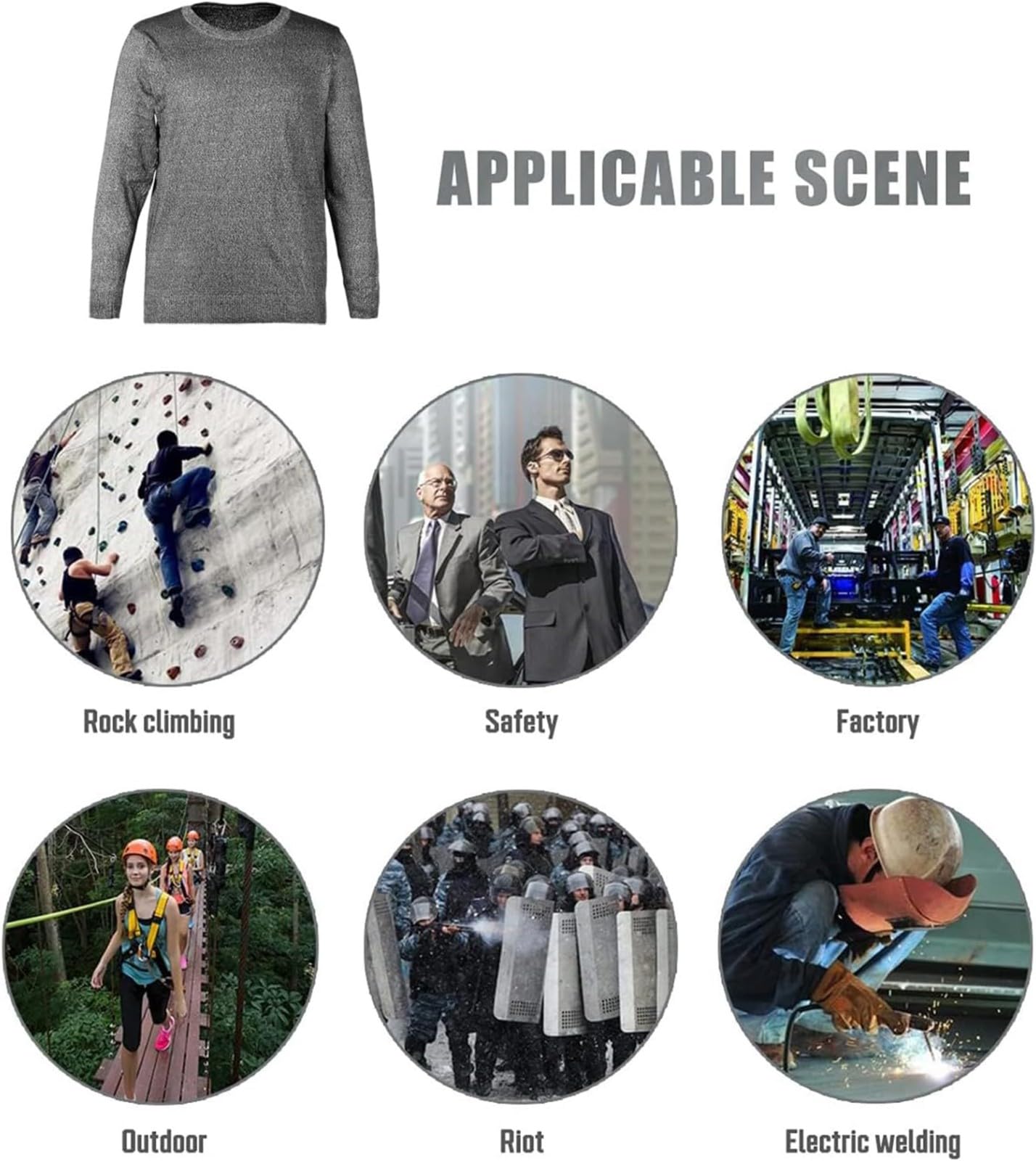 BLUEZY Anti Taglio Resistente, Abbigliamento Girocollo Manica Lunga, T-Shirt Antitaglio, Abbigliamento Antitaglio di Livello 5, Camicia Resistente al Taglio, Robusta Resistenza al Taglio L