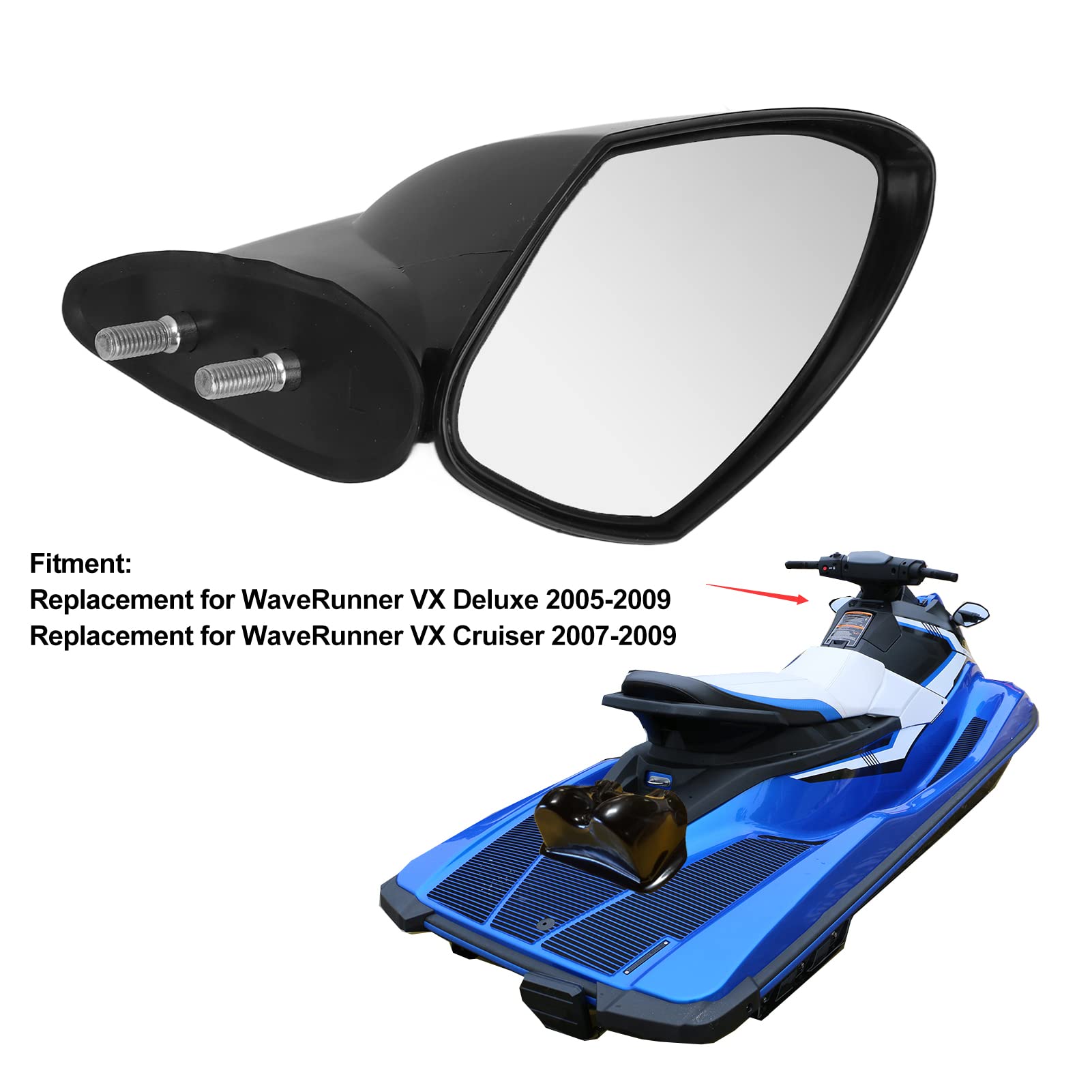 Qiilu Samochodowe Lusterko Lewe Przednie Lewe Lusterko Boczne Sport Cruiser F1S‑U596B‑10‑00 Zamiennik dla WaveRunner VX Deluxe 2005‑2009