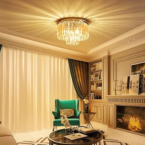 Miniatura 5 de AGV LIGHTING CL006S Lámpara de techo de cristal, moderna lámpara de techo semiempotrada, 12 x 8 pulgadas de alto, base E12 3 luces, acabado cromado