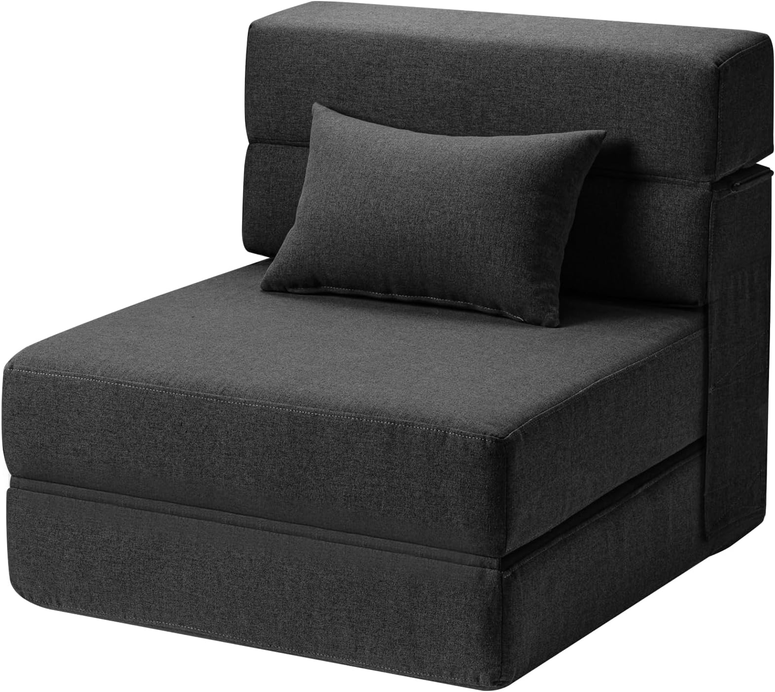SUYOLS Convertible Folding Sofa Bed - Chair Bed Sleeper with Pillow, Modern Linen Fabric Fold Out & Futon Couch, Foldable Mattress for Living Room/Dorm/Guest Use/Home Office, Single Size, Dark Gray
