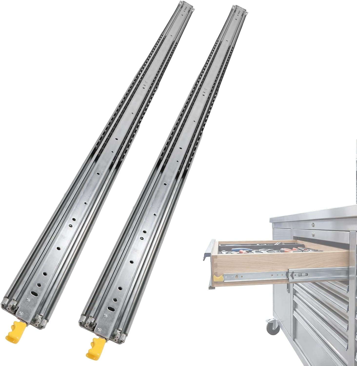 1 Pair Heavy Duty Drawer Slides Industrial Slides Rails with Lock 72/76/80inch Length Quiet Silent 500 LB Capacity DIY Truck Bed Slide Out Rails for RV Outdoor Kitchen Camper DIY