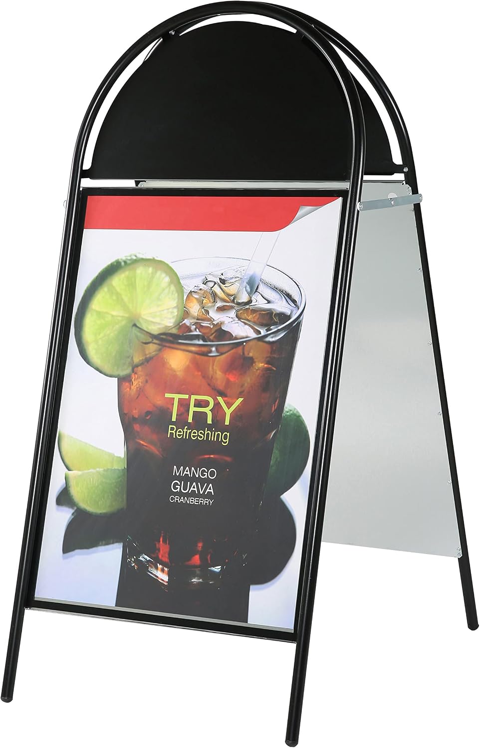 M&T Displays 20x30 Double Sided Sandwich Board – Folding Black Aluminum A-Frame Sidewalk Sign with Magnetic Covers & Header, Outdoor Restaurant Menu Board, Pavement Advertising Display Stand