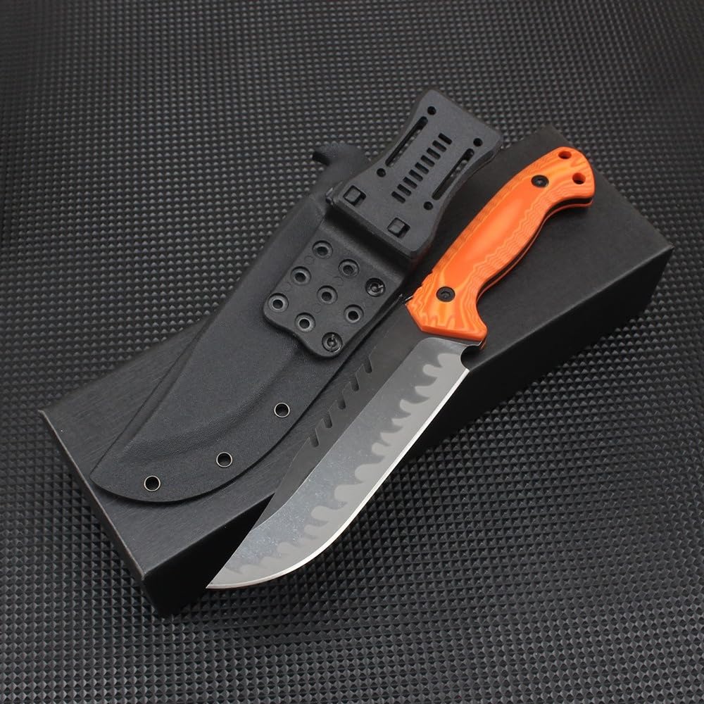 Generisch Feststehendes D2-Messer mit G10-Griff, Gesamtlänge 17,5 cm， Gelb | Kompaktes Modell mit 9 cm Klinge, 409 g Eigengewicht und Scheide zur übersichtlichen Aufbewahrung für Erwachsene.