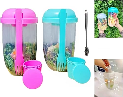 Miniatura 16 de Vaso coctelero de ensalada Keep Fit 2022 con tenedor y soporte para aderezo, cepillo de lavado fresco, recipiente de salud, desayuno portátil de Kit