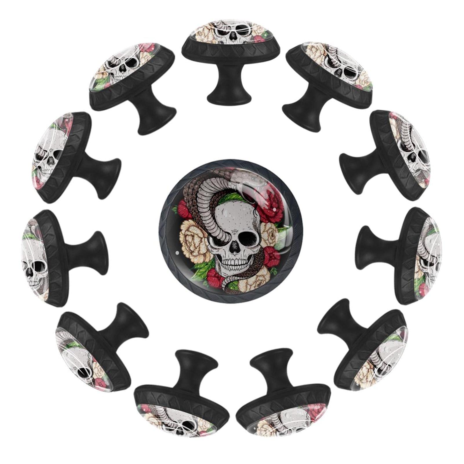 Boutons de meuble tête de mort lot de 12 pièces rondes de 35 mm aux finitions soignées