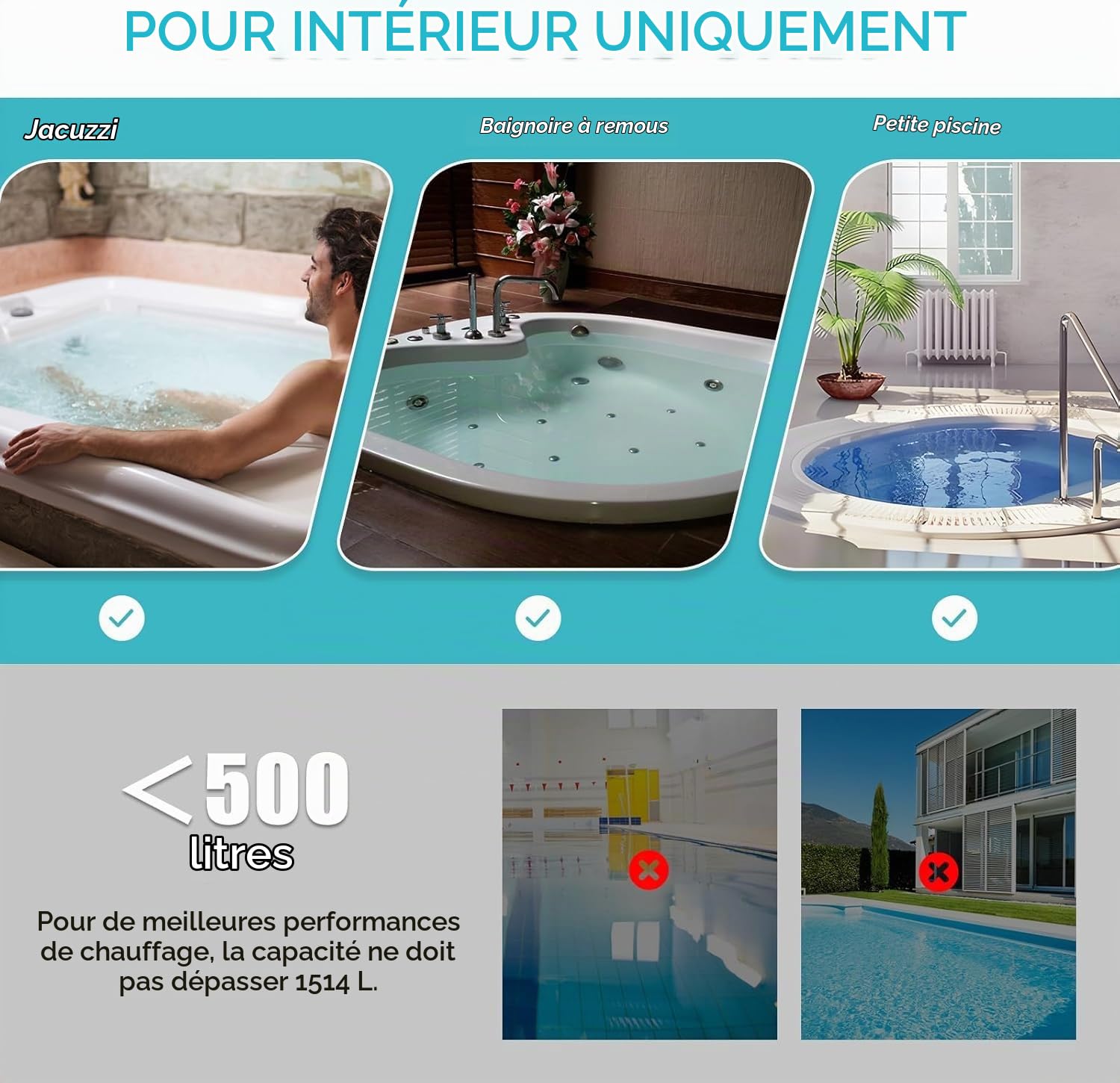 Qcwwy Chauffe-Piscine électrique, Thermostat d'eau avec Contrôle de la Température, Auto-Chauffage pour Baignoire Spa, Piscine Câblée équipée d'un Pressostat (3KW)