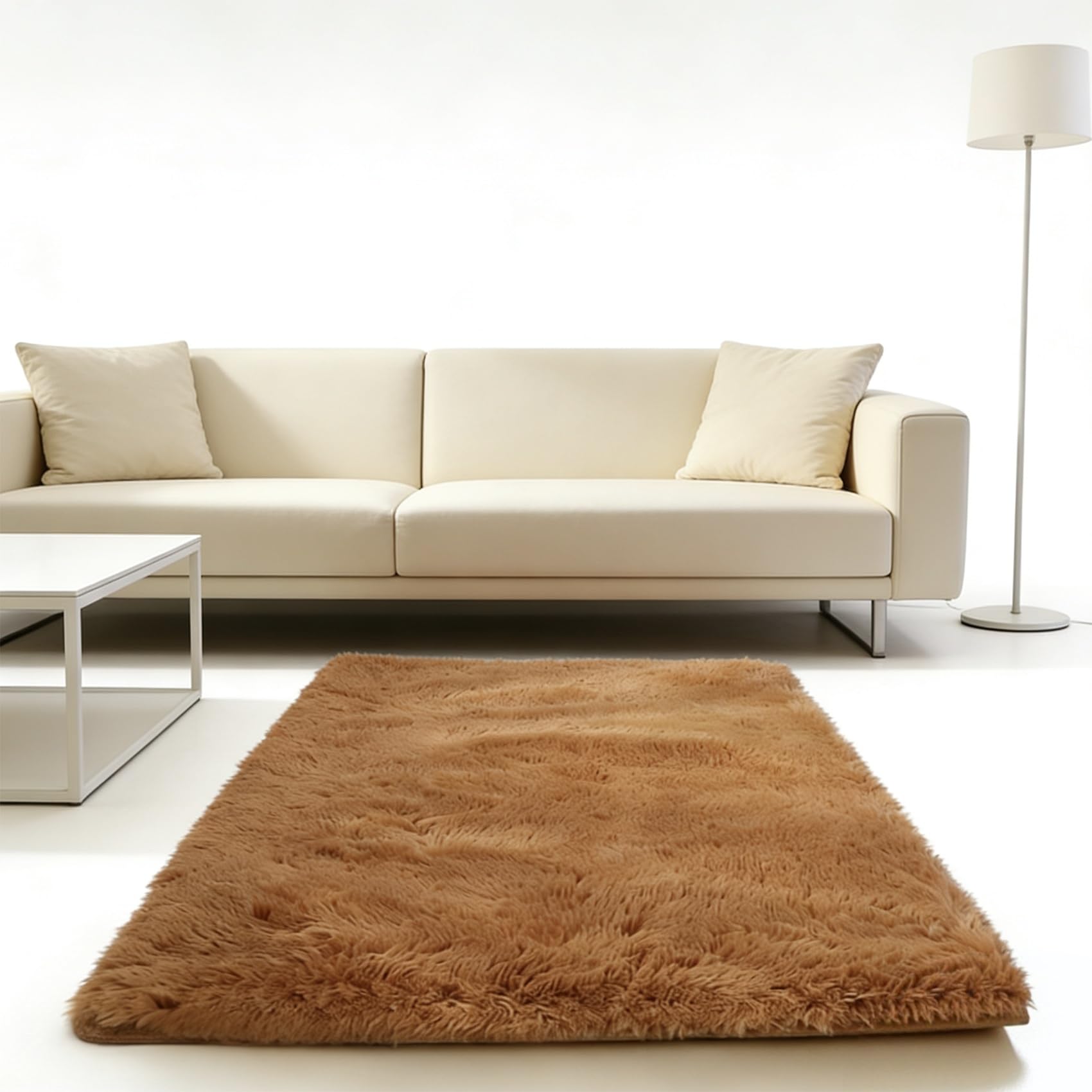 Tapis de salon antidérapant 195 x 125 cm à poils longs facile à entretenir