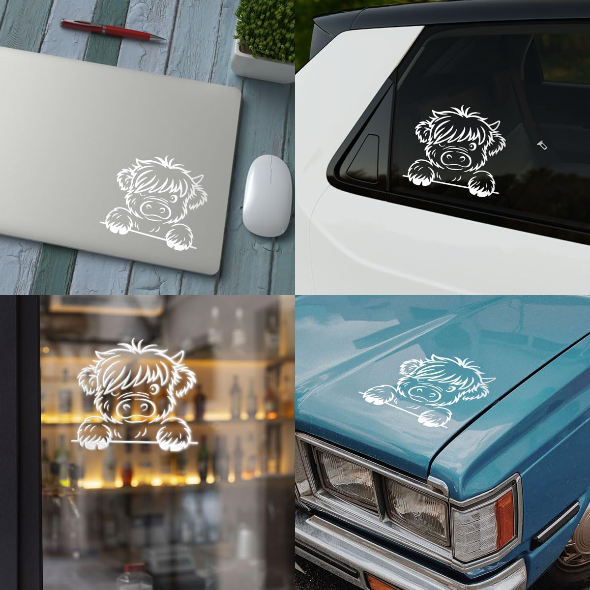 1 Pcs Cute Highland Cow Car Sticker – Funny Cow Peeking UV DTF Vinyl Decal Waterproof for Car Window, Truck, Laptop, Farm Animal Humor Sticker Gift for Farmers, Drivers, Animal Lovers 8" image 4