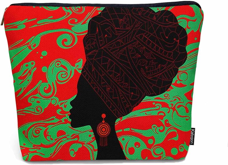Necessaire Kalygon com estampa African Woman e zíper, 23 x 18 x 0,5 cm