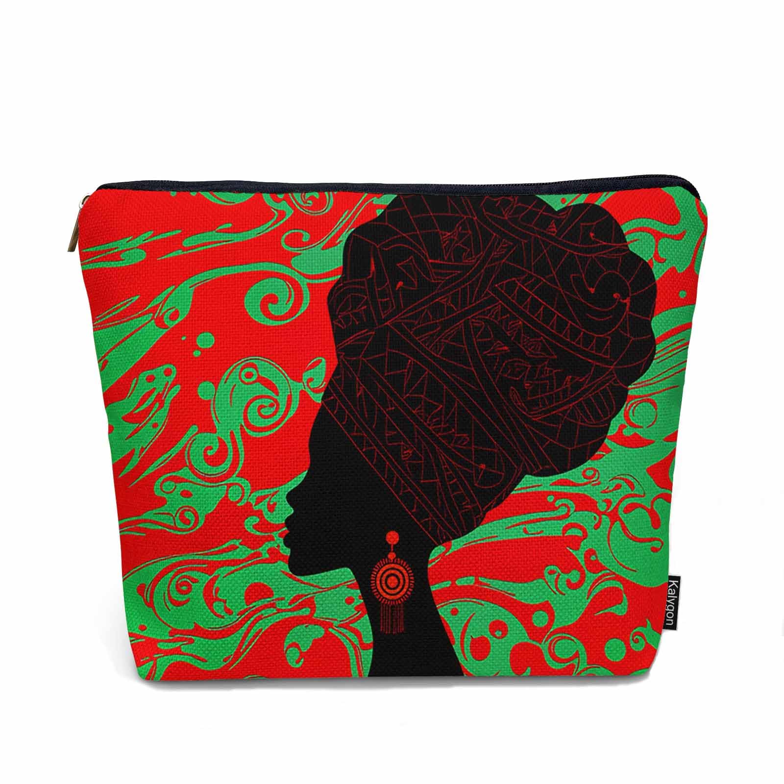 Kalygon Women Cosmetic Bag African Woman, Sexy African Woman Ethnic Turban Red Cute Makeup Bag For Purse Cosmetic Travel Bag For Toiletries Makeup