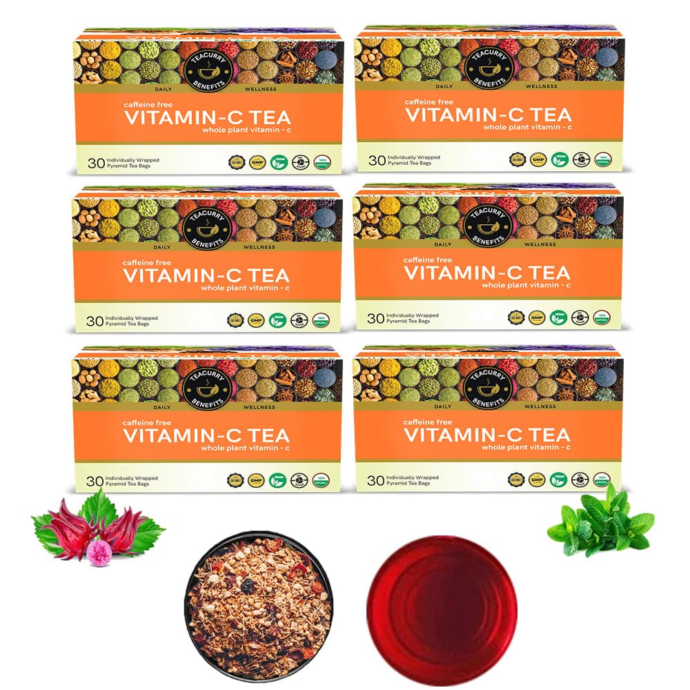 Teacurry Vitamin C Tea (6 Month Pack | 180 Tea Bags) - Helps get Glowing Skin and Shilky Hair | Assists with Bones & Vessels