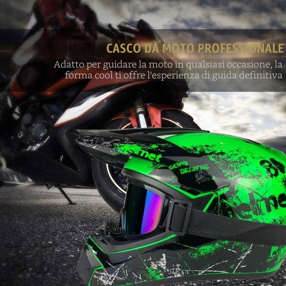 Caschi da Motocross Per Bambini, Fuoristrada, Strada E Fuoristrada, Per Bambini Dagli 8 Ai 14 Anni, Casco BMX MX ATV, con Occhiali, Guanti E Maschera, Omologati DOT