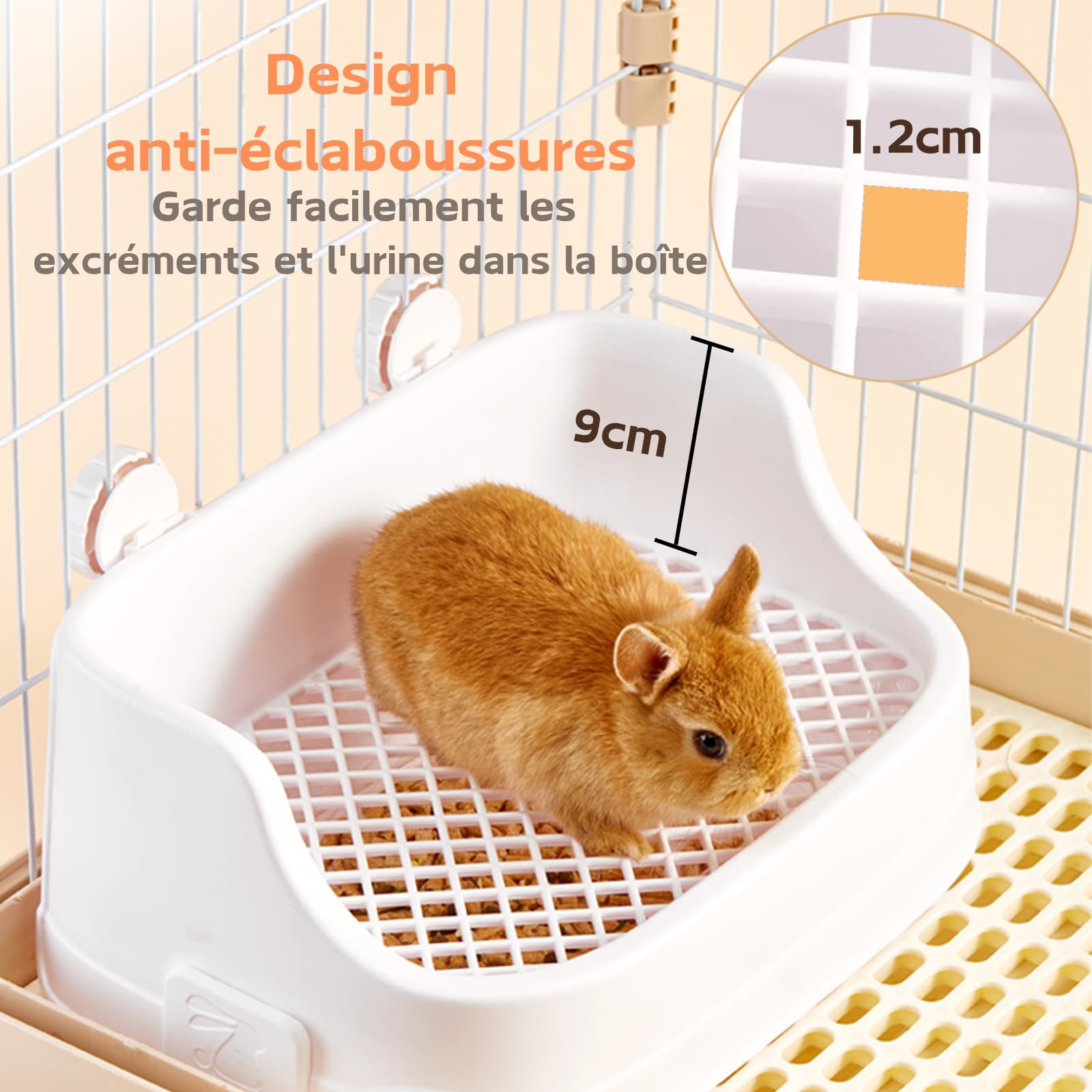 Bac Litiere Lapin, Moyen Litière Toilette Petits Animaux pour Cages Détachable Entraîneur de Pot Grille Corbeille à Litière d'angle pour Lapin Cochon d'Inde Hamster Chinchilla (Blanc)