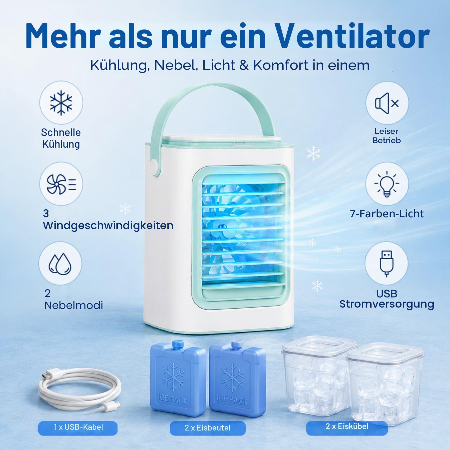 Mini Klimaanlage USB Desktop Ventilator mit 3 Geschwindigkeiten