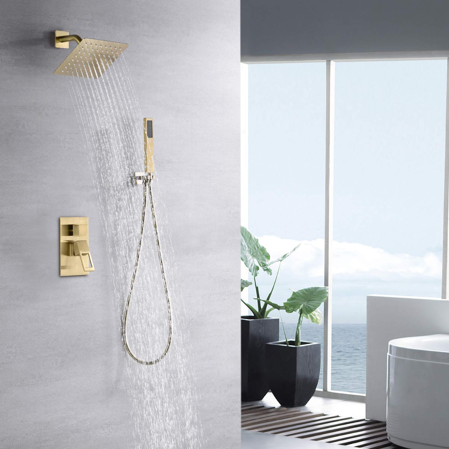 Sistema de Ducha en Oro Cepillado S3218BGI + Juego de grifería de bañera y Ducha de Montaje en Pared S3229BGW-B