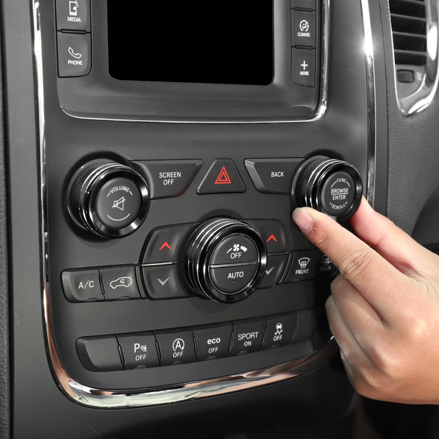 for Challenger AC/Radio Control Knob Cover Trim Ring for Dodge Charger 2011+/Challenger 2015+/RAM 2012-2017/Durango 2016-2022/Chrysler 300C 2011+ Aluminum Alloy Black Interior Accessories 3pcs