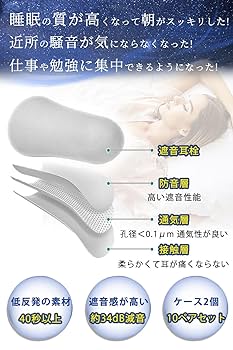 Amazon | 【聴覚のプロが推薦】睡眠用 耳栓 10ペア 低反発
