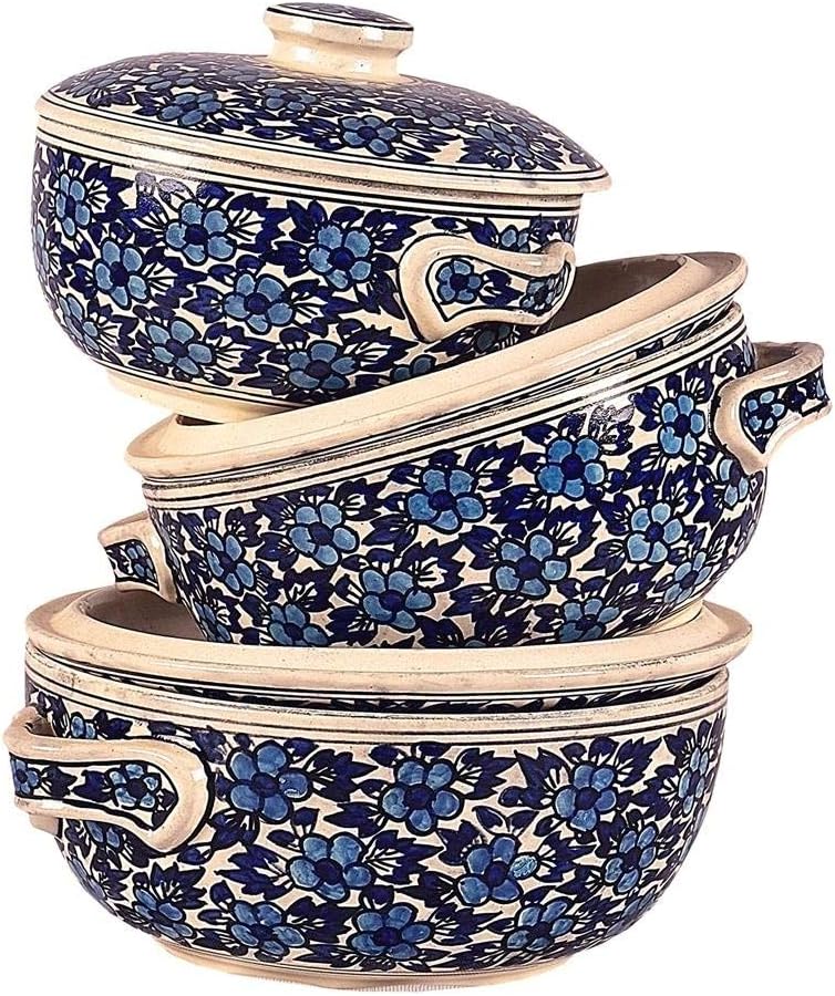 Craftghar Ceramic Serving Casserole Set of 3 | Serving Bowls With Lids (Set of 3)| 100% Microwave Safe | Sky Blue 3 Serve Casserole Set  (1250 ml, 900 ml, 600 ml)