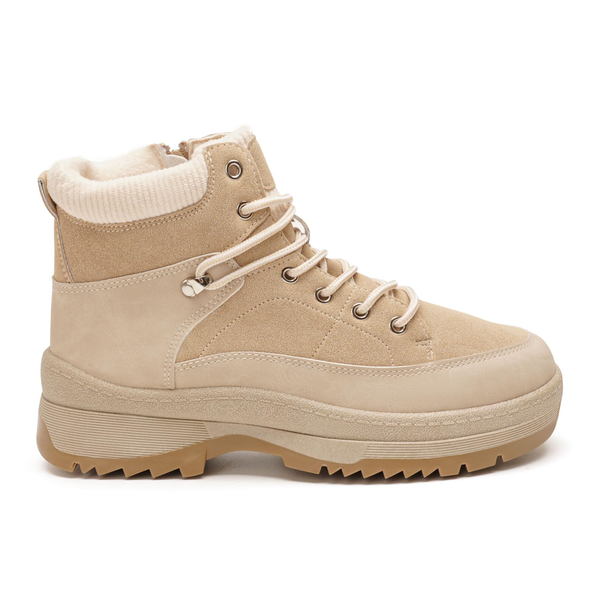 GLAMORA Botines de Invierno para Mujer, Botas de Nieve con Pelo, Suela de Goma Antideslizante, Cordones, Cremallera Lateral y Acabado Resistente al Agua