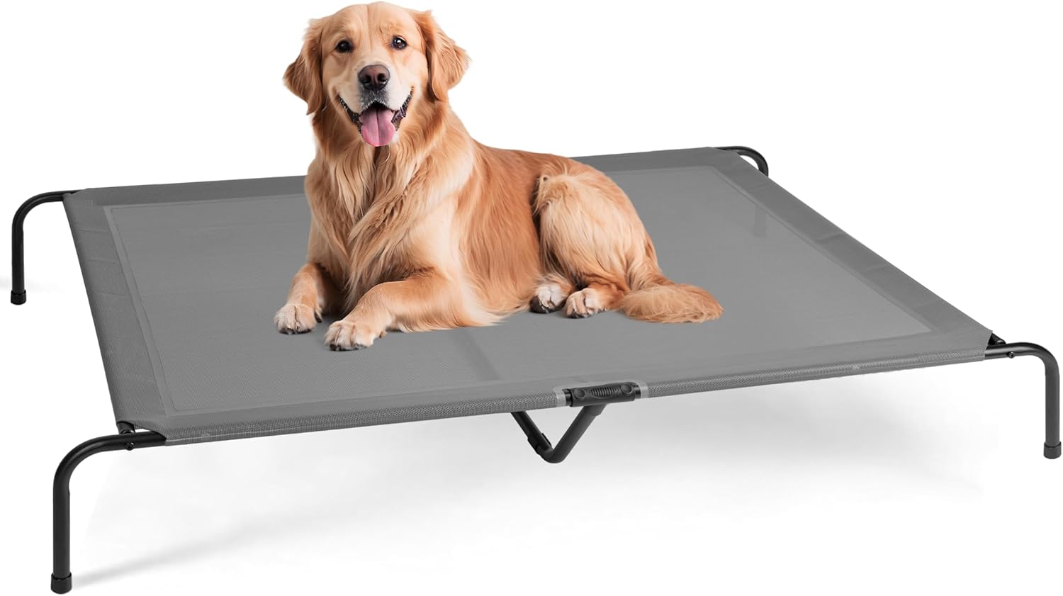YSSOA Cooling Breathable Elevated Dog Bed, No-Slip Feet, Metal Frame, Indoor and Outdoor, Large Dogs, 60x37x9 Inch, Grey