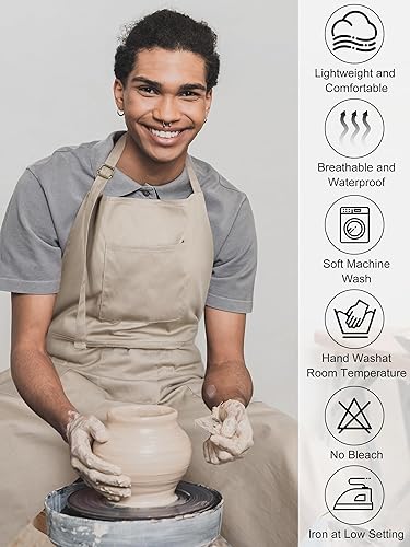 Miniatura 4 de 2 delantales de cerámica ajustables de pierna dividida con 3 bolsillos, suministros de cerámica para adultos amantes de la cerámica (caqui, gris)