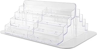 Marketing Holders Spinning Business Card Holder Clear Acrylic with White Base 16 Slot Tiered Desk Display for 3.5