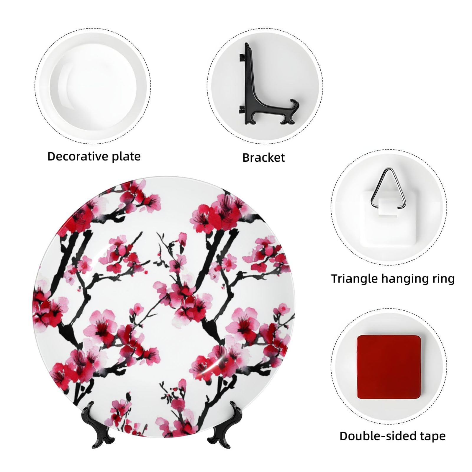 Cherry Blossoms - Piatto in ceramica da 25,4 cm, con supporto da parete, per decorazione domestica