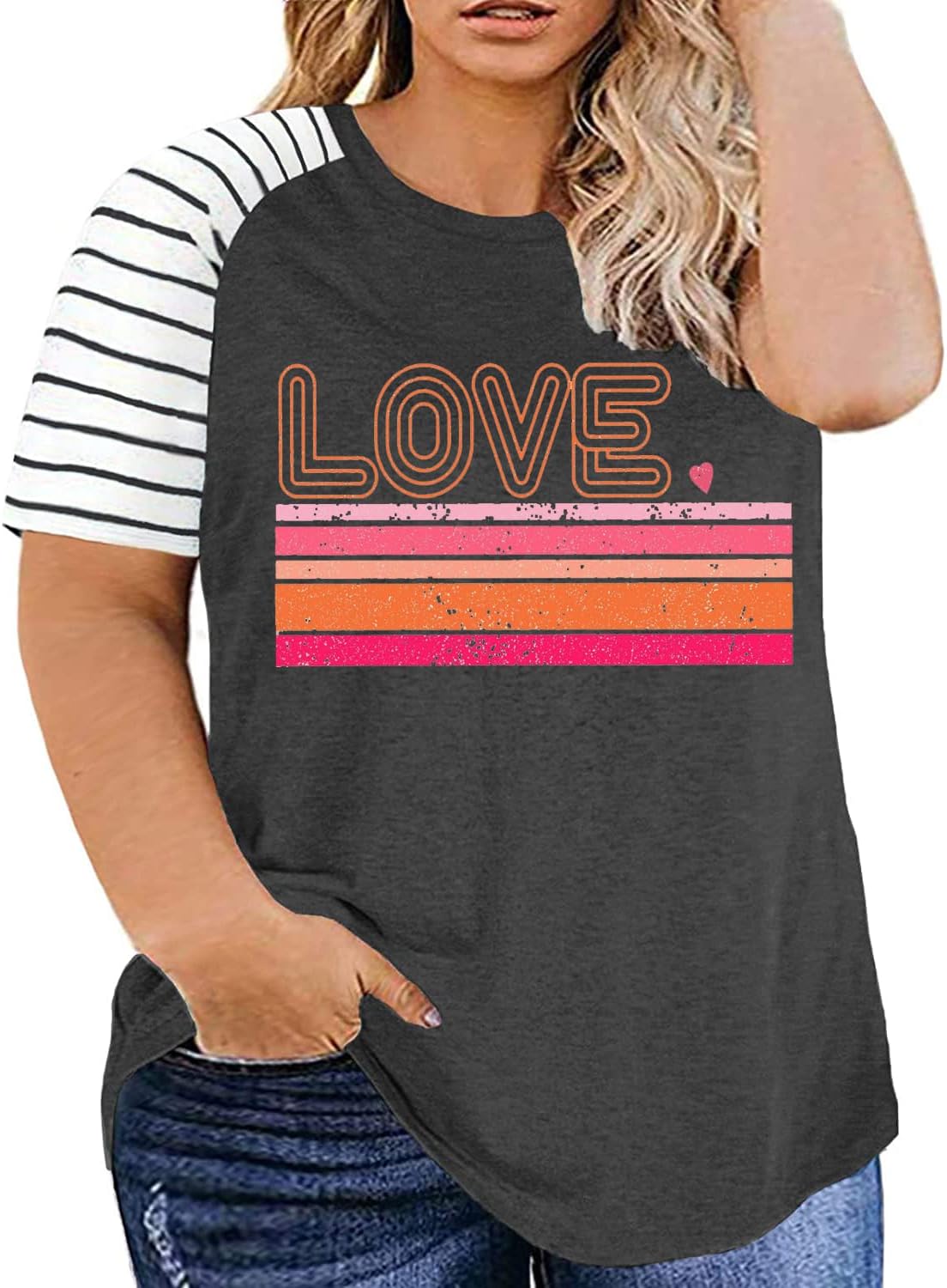 Plus Size Valentine's Day T-Shirt for Women Buffalo Plaid Heart Printed Shirt Tops Short Sleeve Casual Graphic Tees
