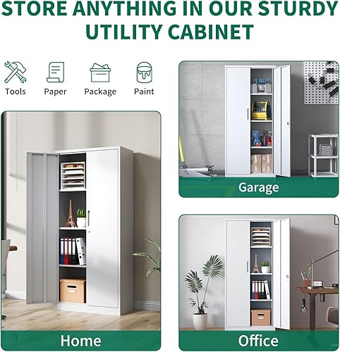 Miniatura 4 de Gabinete de almacenamiento de metal con cerradura, armario de almacenamiento de metal con bloqueo de 69 pulgadas con 3 estantes ajustables, gabinete