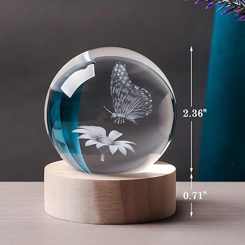 Miniatura 2 de Mariposa 3D de 2.362 in, bola de cristal, estatuilla de mariposa, lámpara de luz nocturna, regalos para mujeres, esposa, novia, pareja