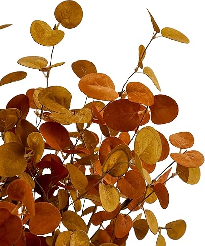 Miniatura 6 de 4 piezas de hojas artificiales de eucalipto de otoño, plantas de tallos verdes para el hogar, arreglo floral, boda, fiesta, otoño, Acción de