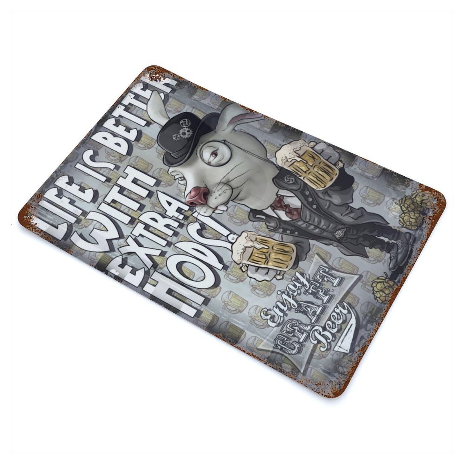 Craft Beer Rabbit Rusty Metal Tin Sign 11.8"x7.9", for Basement, Hobby Room And Garage Decor, Retro Wall Decor