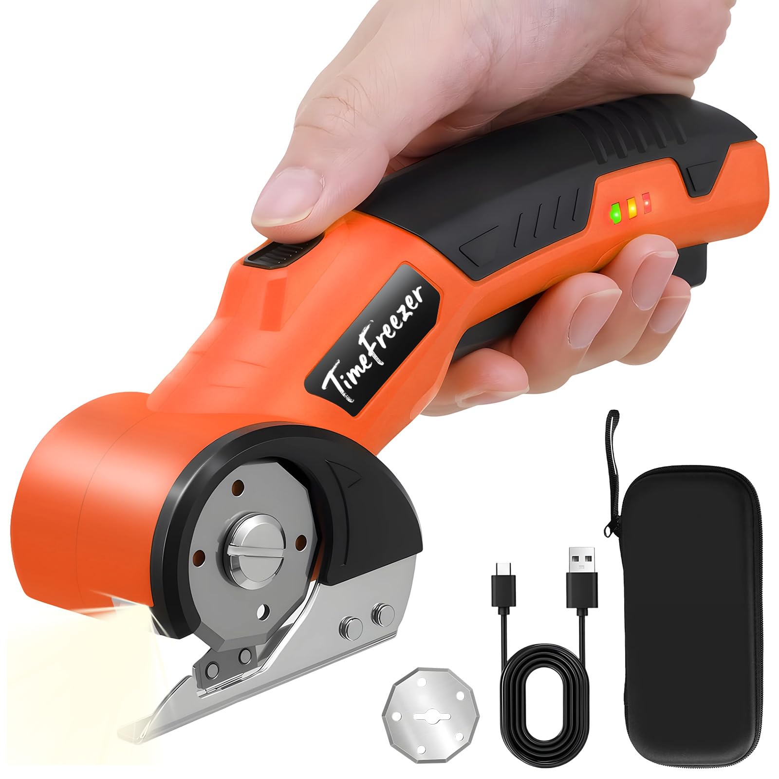 Cortador de cartón eléctrico, ancho 3,3 cm, longitud 23 cm, tijeras de cartón recargables adecuadas para parper, caja, cuero, tela, alfombra, ampolla de plástico, bloqueo de seguridad y luz LED